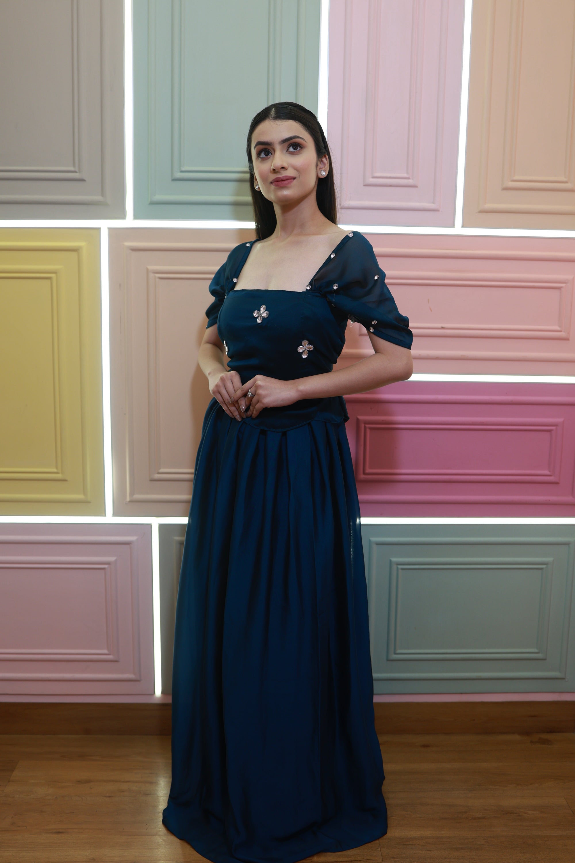 Midnight Dew – Navy Blue Flow Gown Set (Emperia Collection)