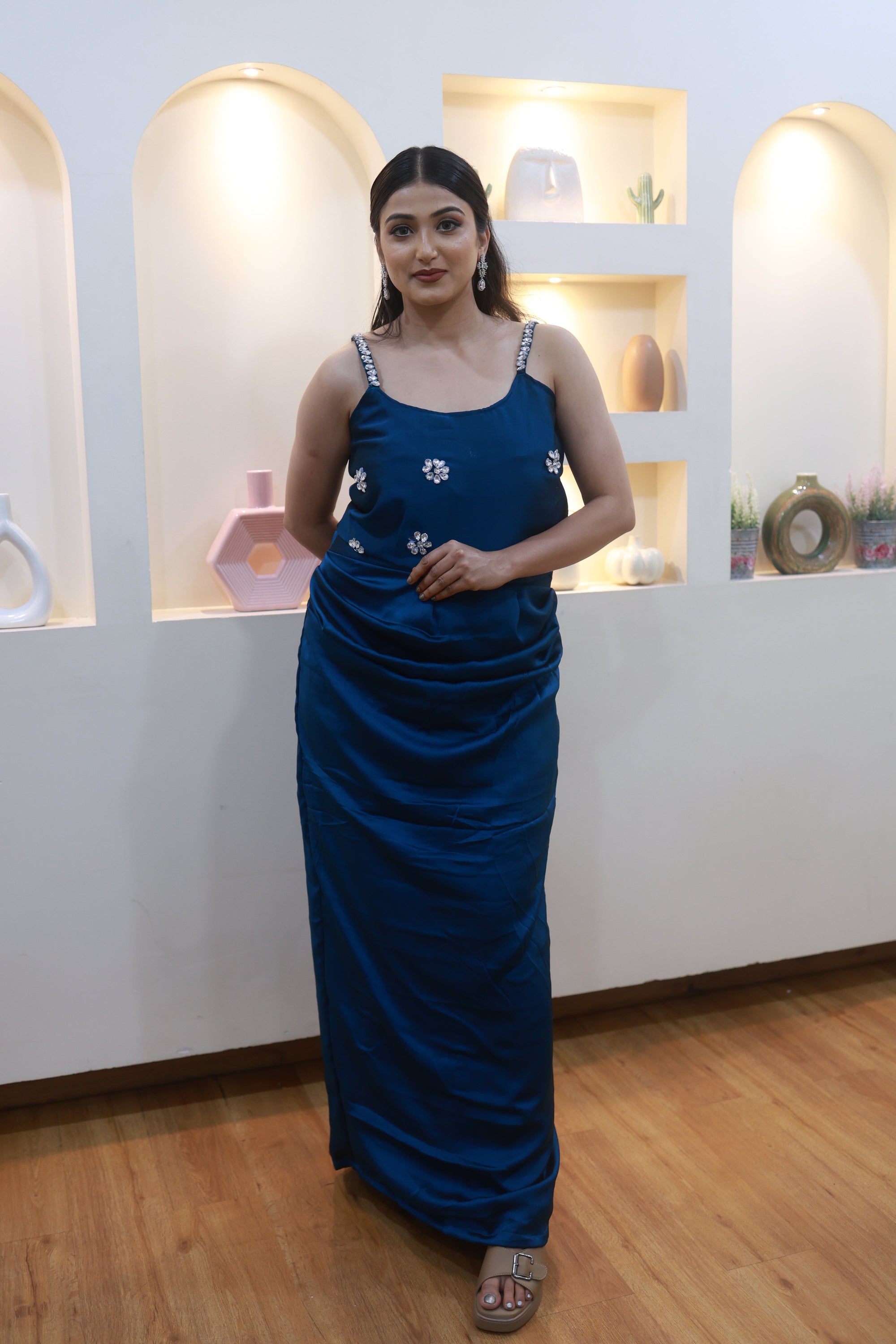 Sapphire Bloom – Elegant Blue Satin Ensemble (Emperia Collection)