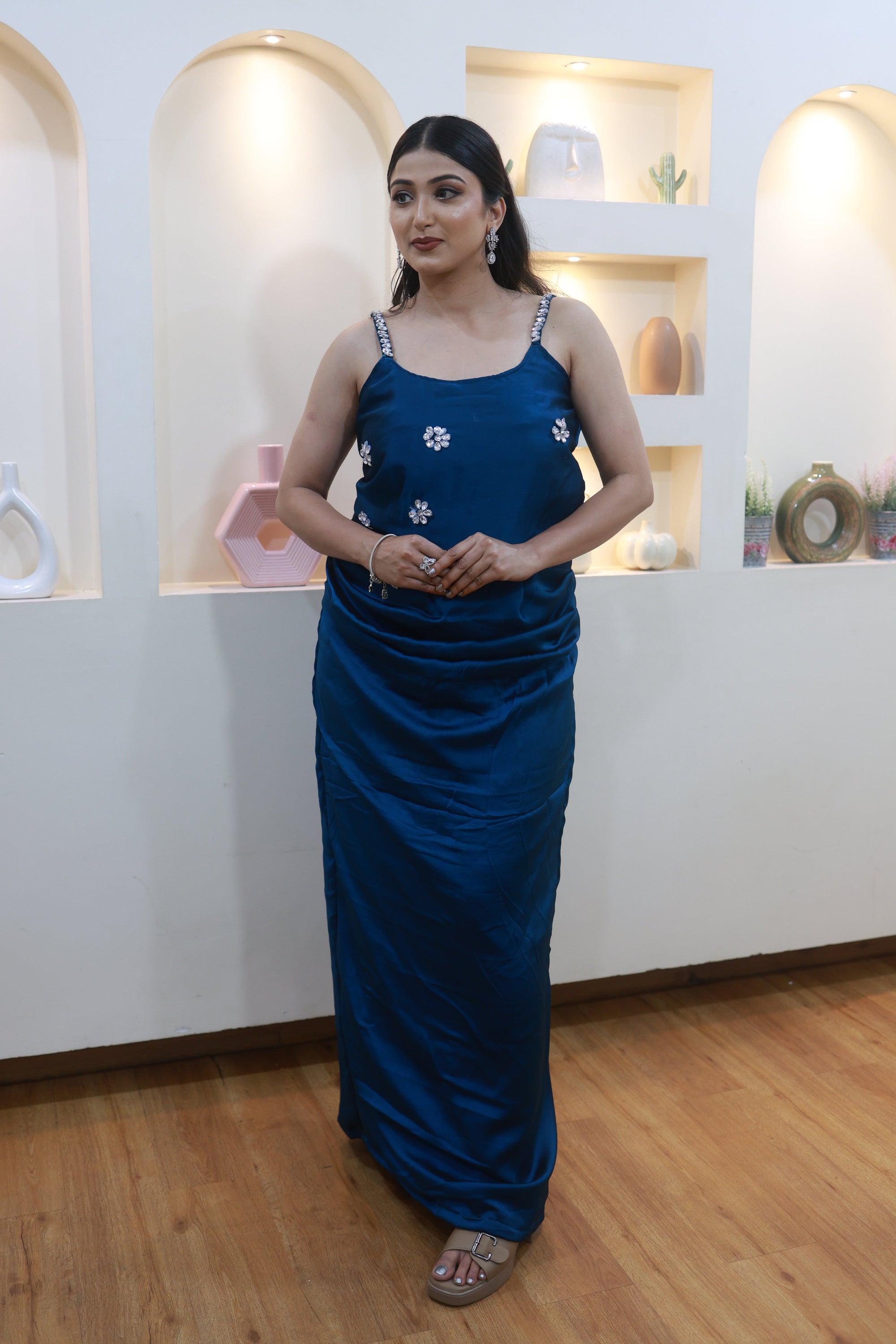 Sapphire Bloom – Elegant Blue Satin Ensemble (Emperia Collection)