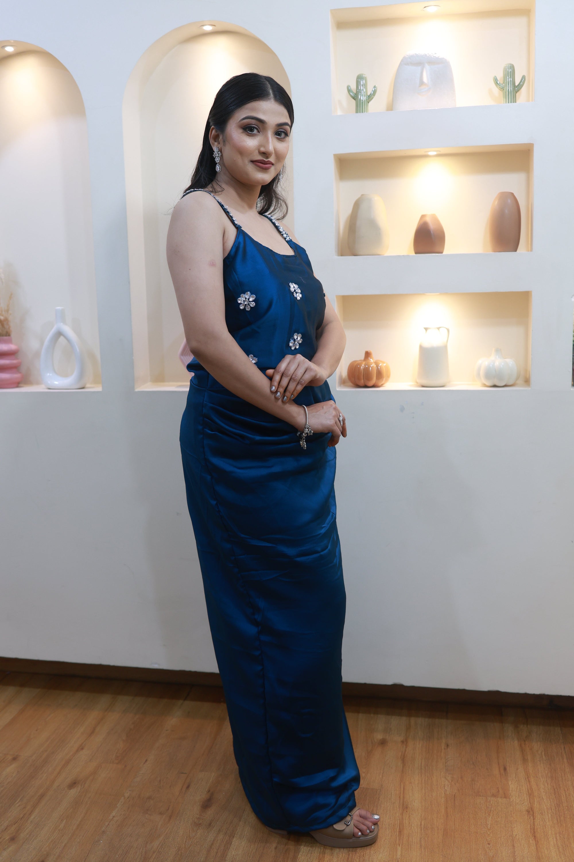 Sapphire Bloom – Elegant Blue Satin Ensemble (Emperia Collection)