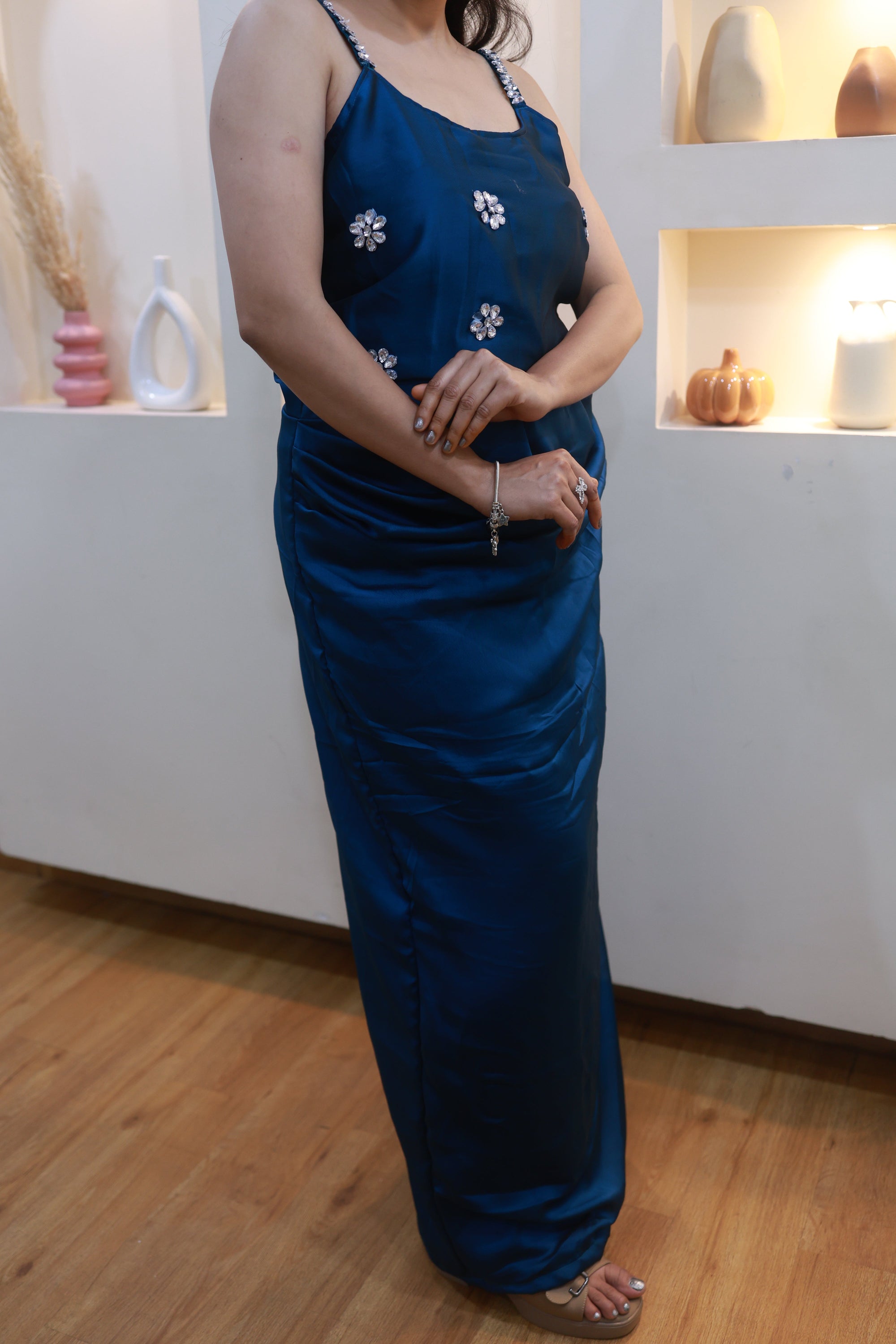 Sapphire Bloom – Elegant Blue Satin Ensemble (Emperia Collection)