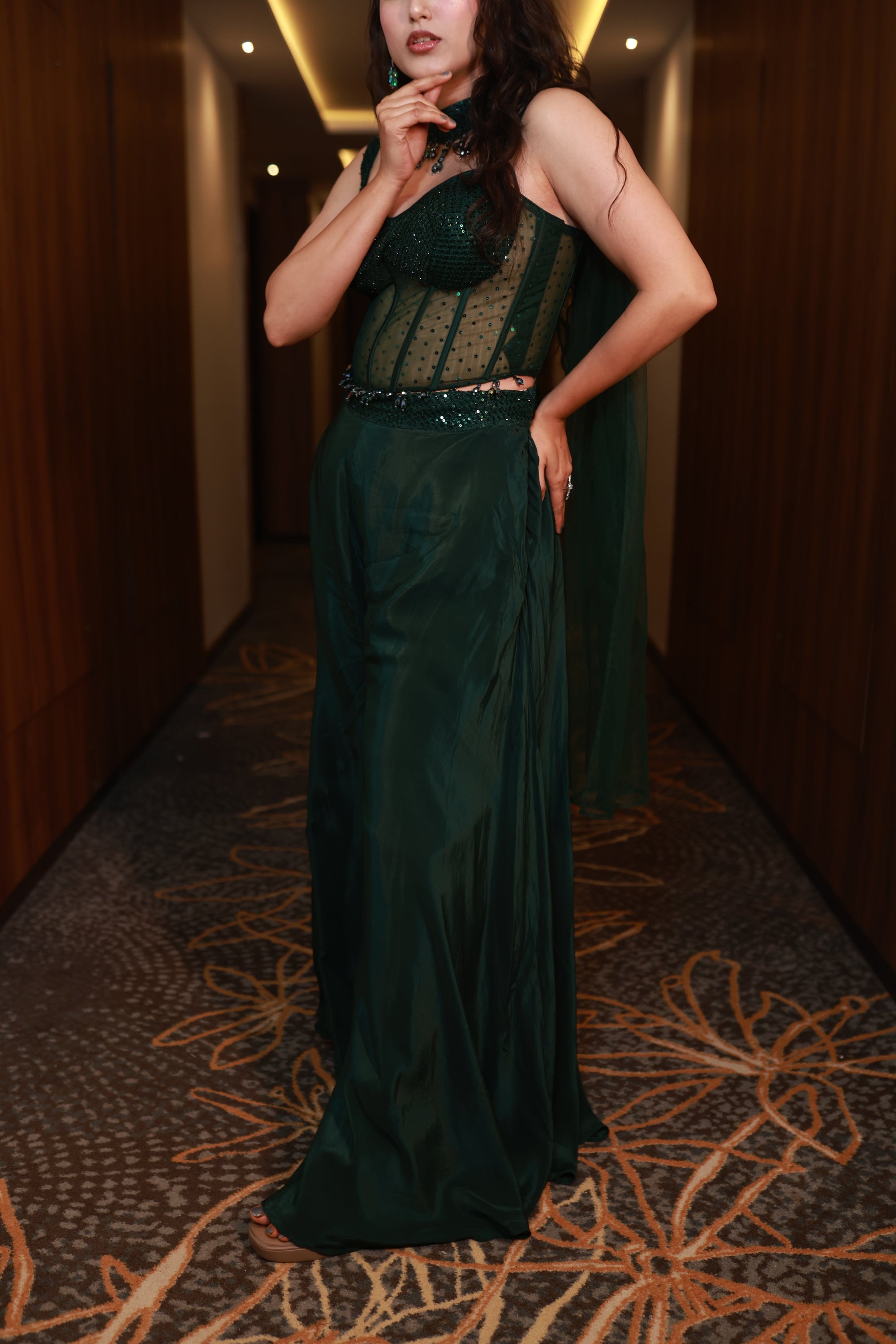 Mystic Meadow – Handcrafted Emerald Corset Jumpsuit