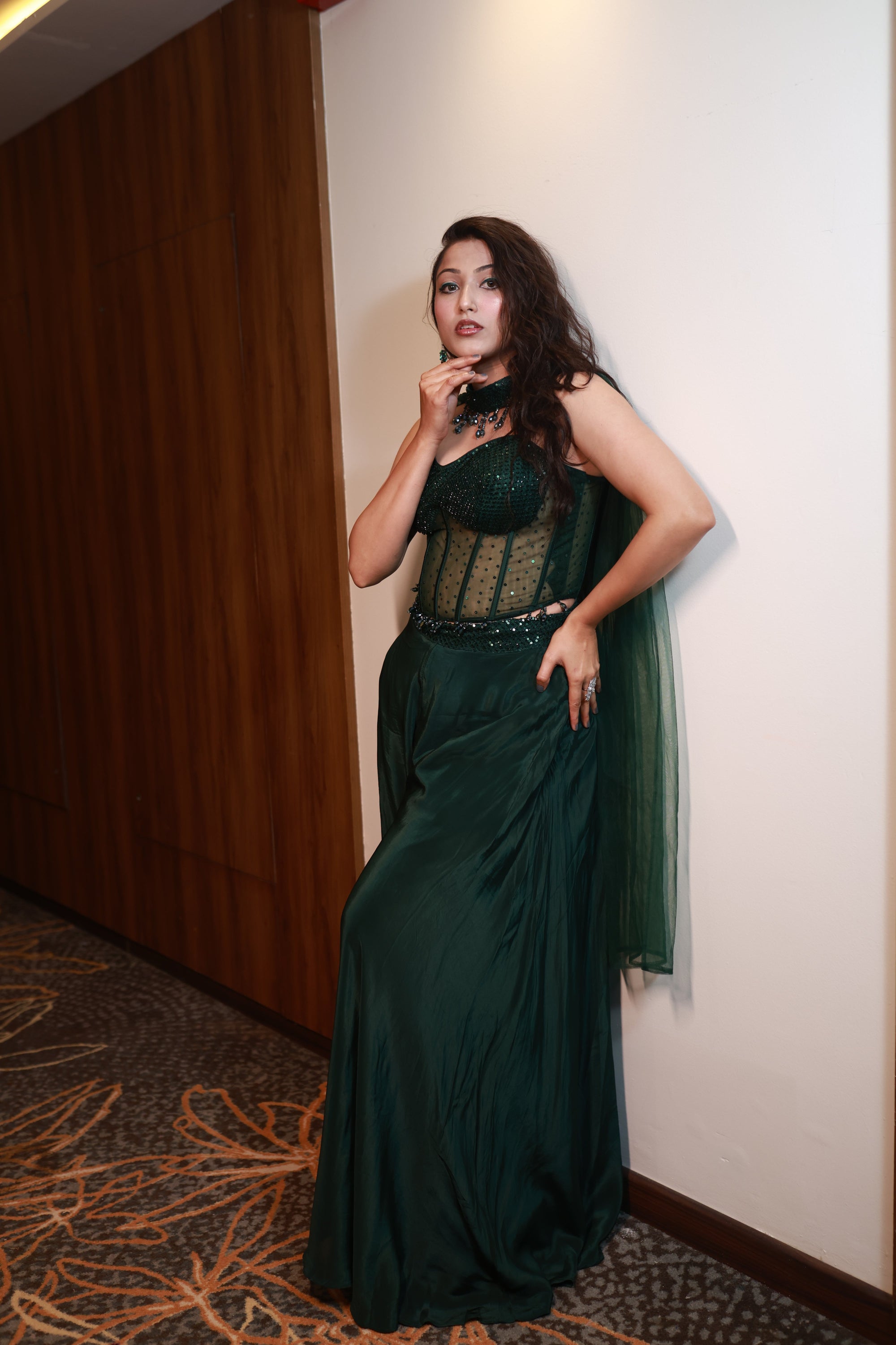 Mystic Meadow – Handcrafted Emerald Corset Jumpsuit