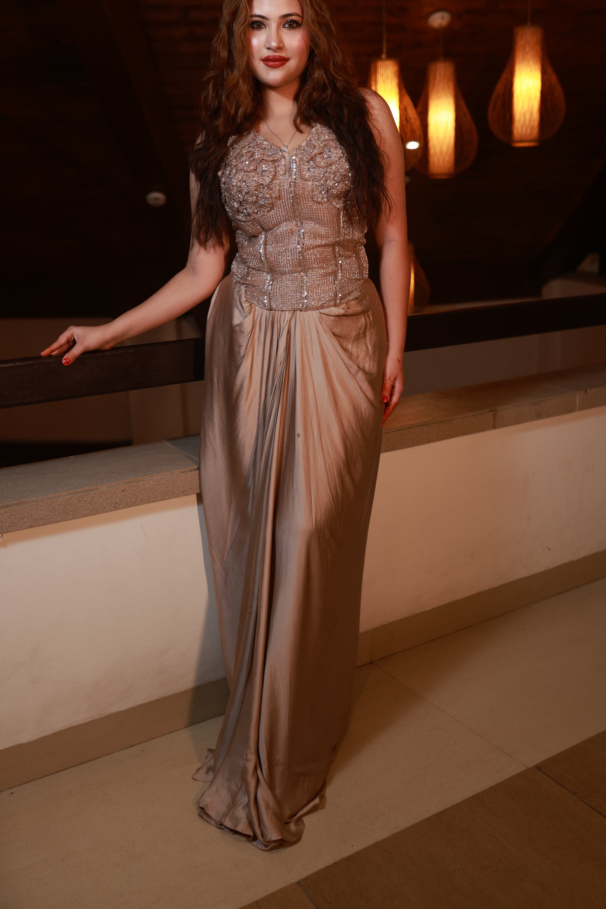 Luna Drape – Handcrafted Satin Indo-Western Gown from the Airaa Collection