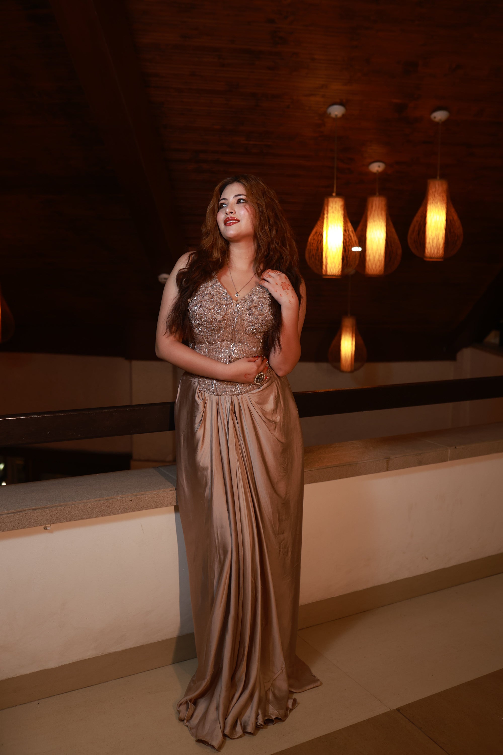 Luna Drape – Handcrafted Satin Indo-Western Gown from the Airaa Collection