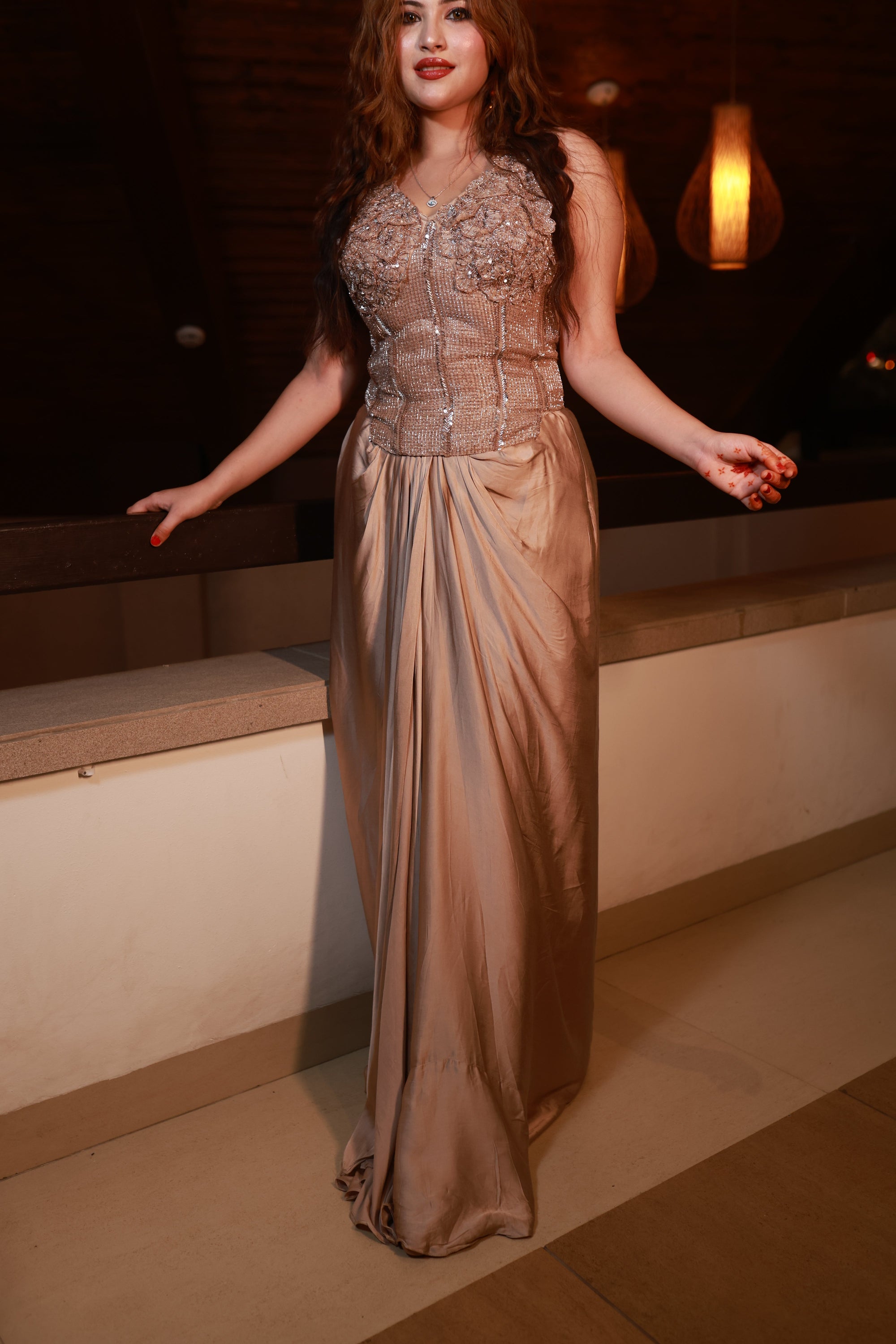 Luna Drape – Handcrafted Satin Indo-Western Gown from the Airaa Collection