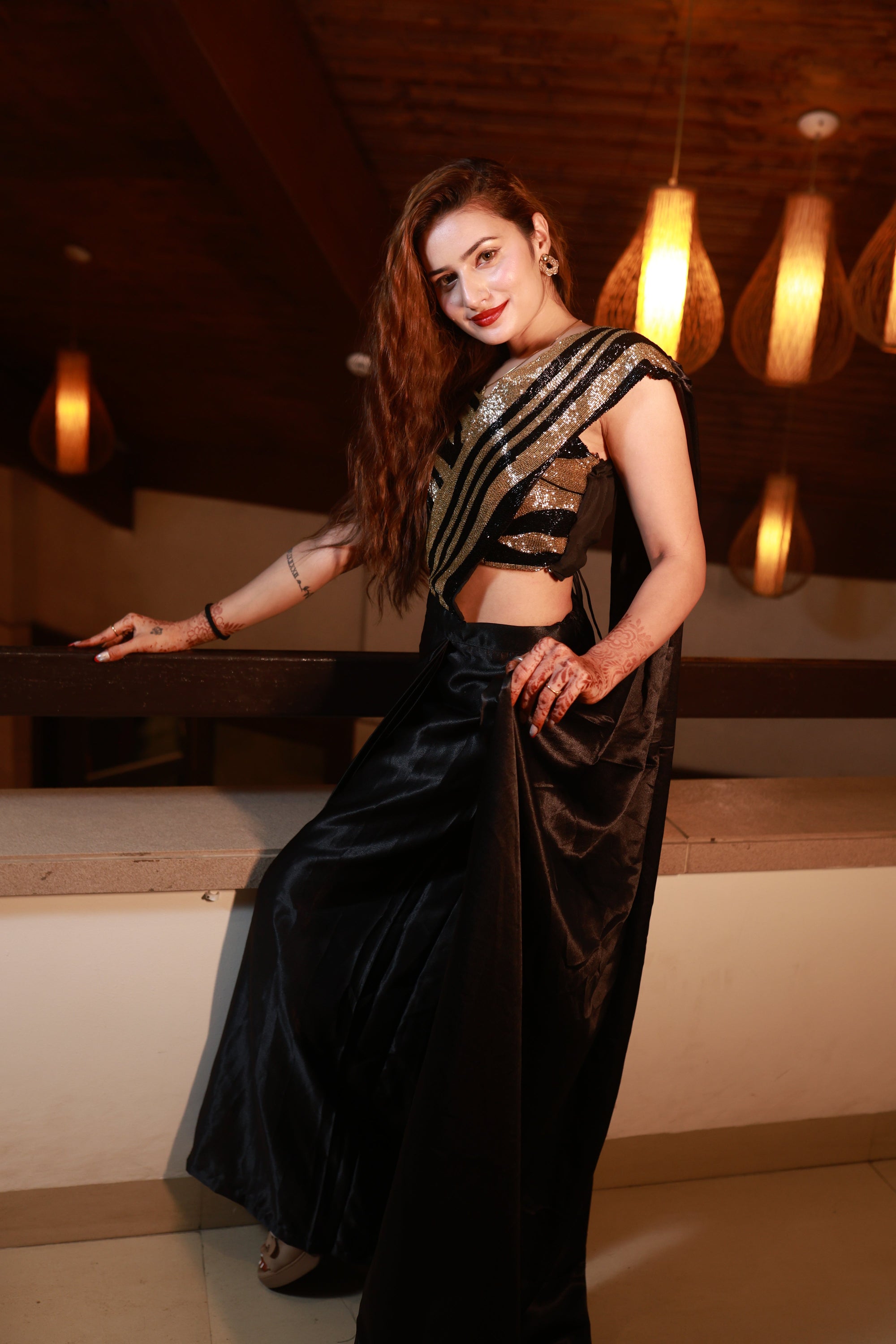 Noir Radiance – Handcrafted Power Drape Ensemble