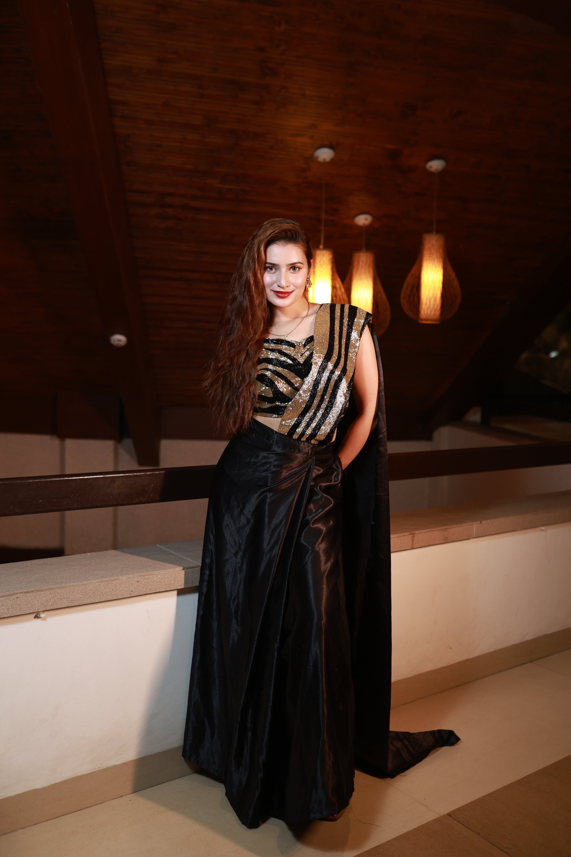 Noir Radiance – Handcrafted Power Drape Ensemble