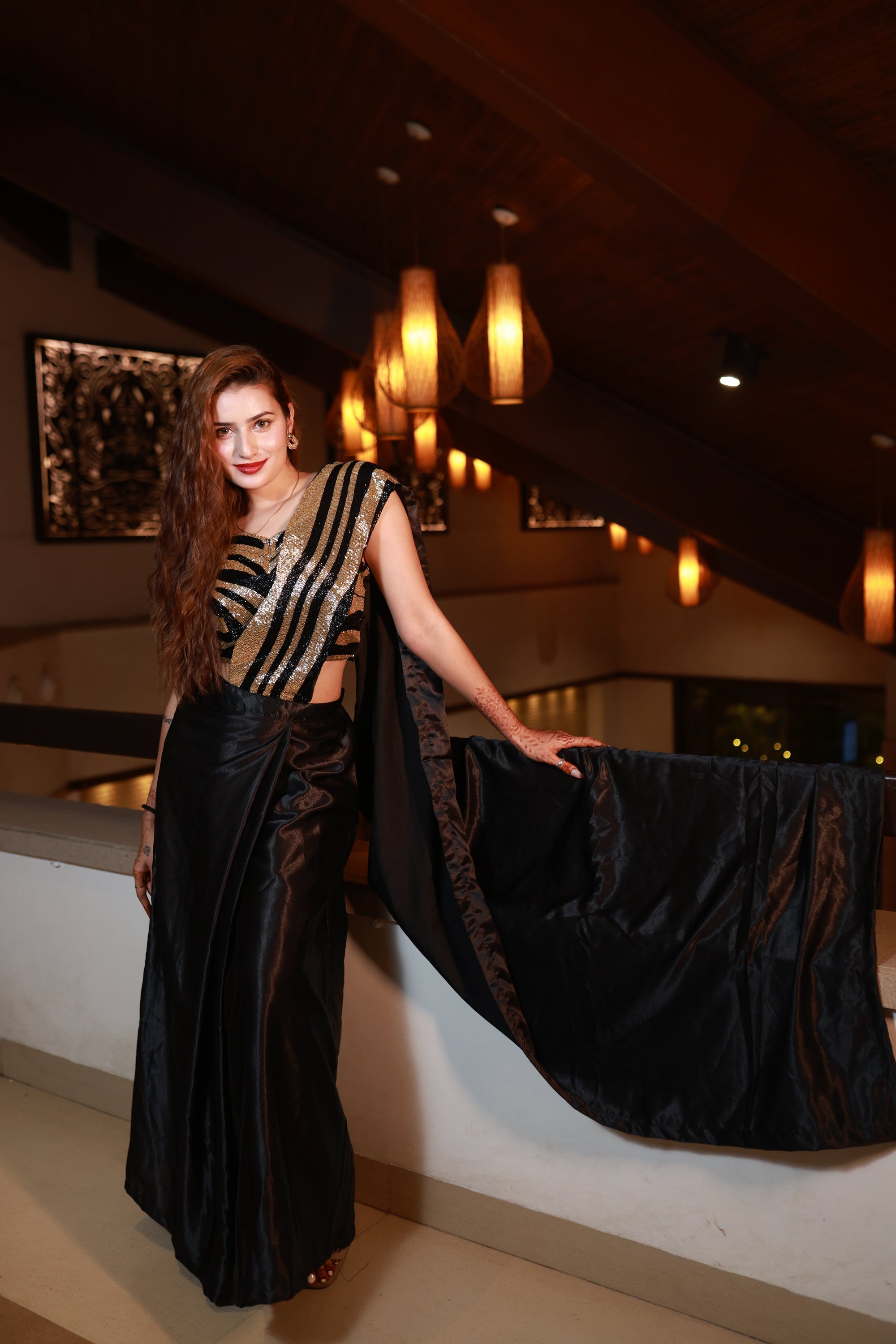 Noir Radiance – Handcrafted Power Drape Ensemble