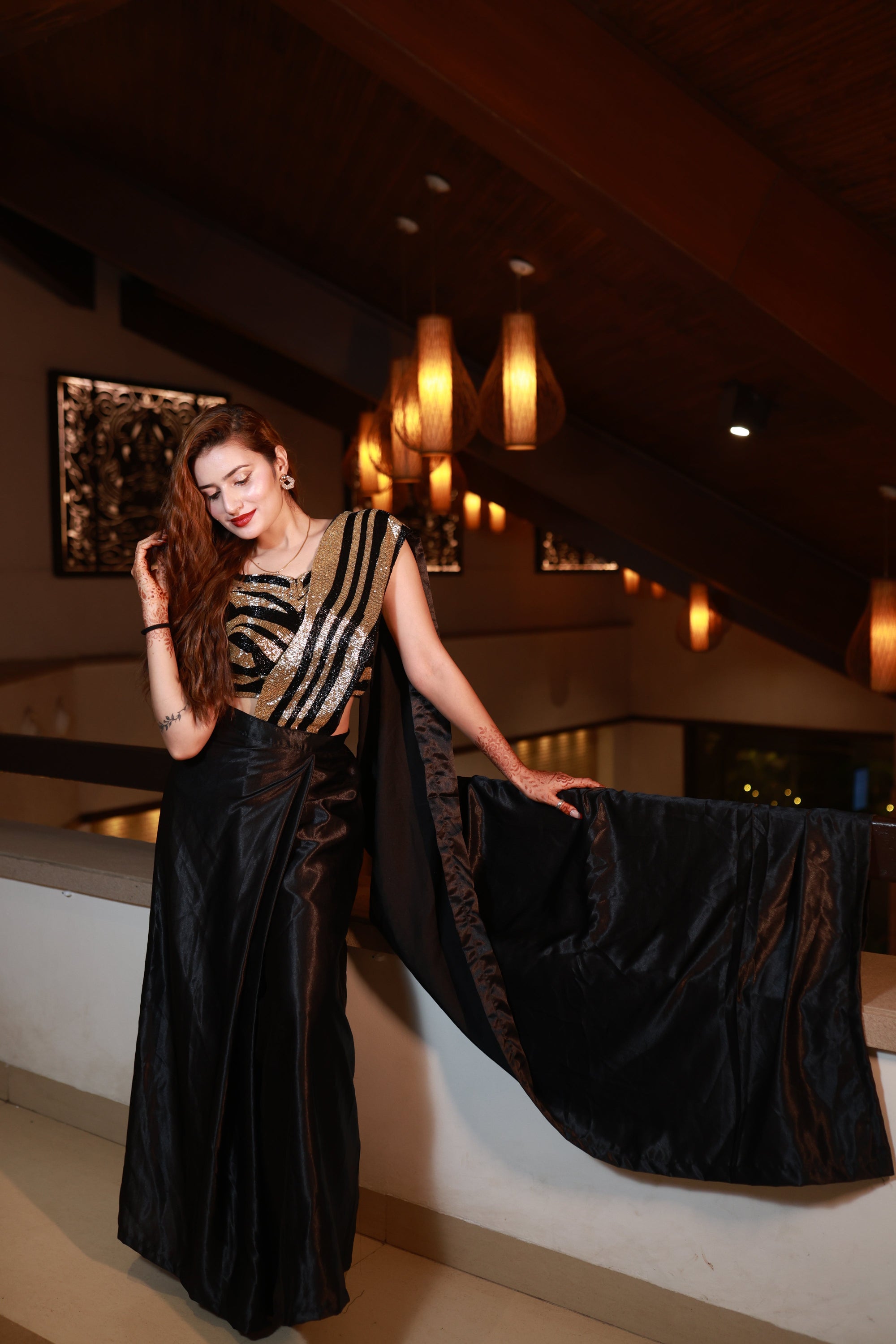 Noir Radiance – Handcrafted Power Drape Ensemble