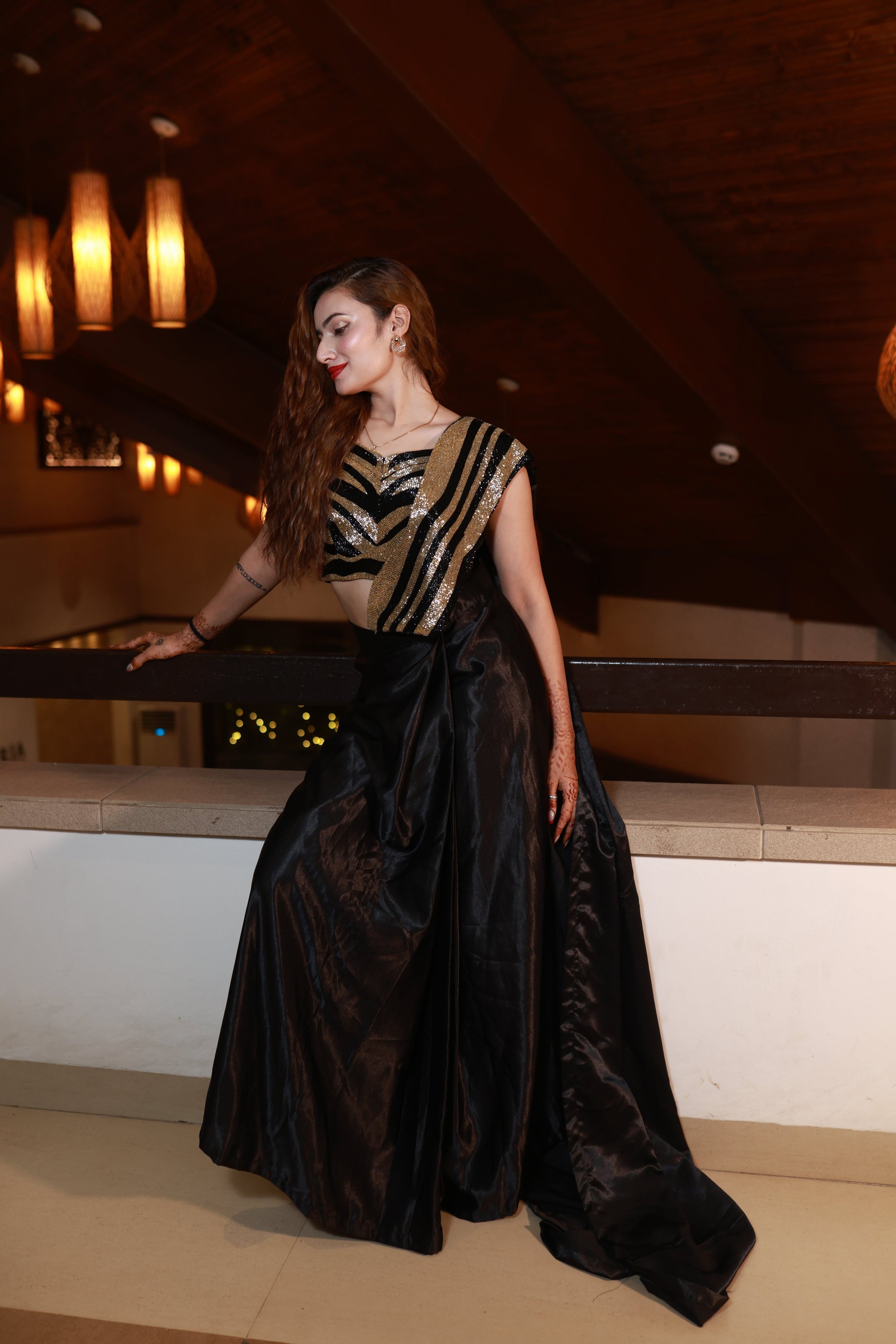 Noir Radiance – Handcrafted Power Drape Ensemble