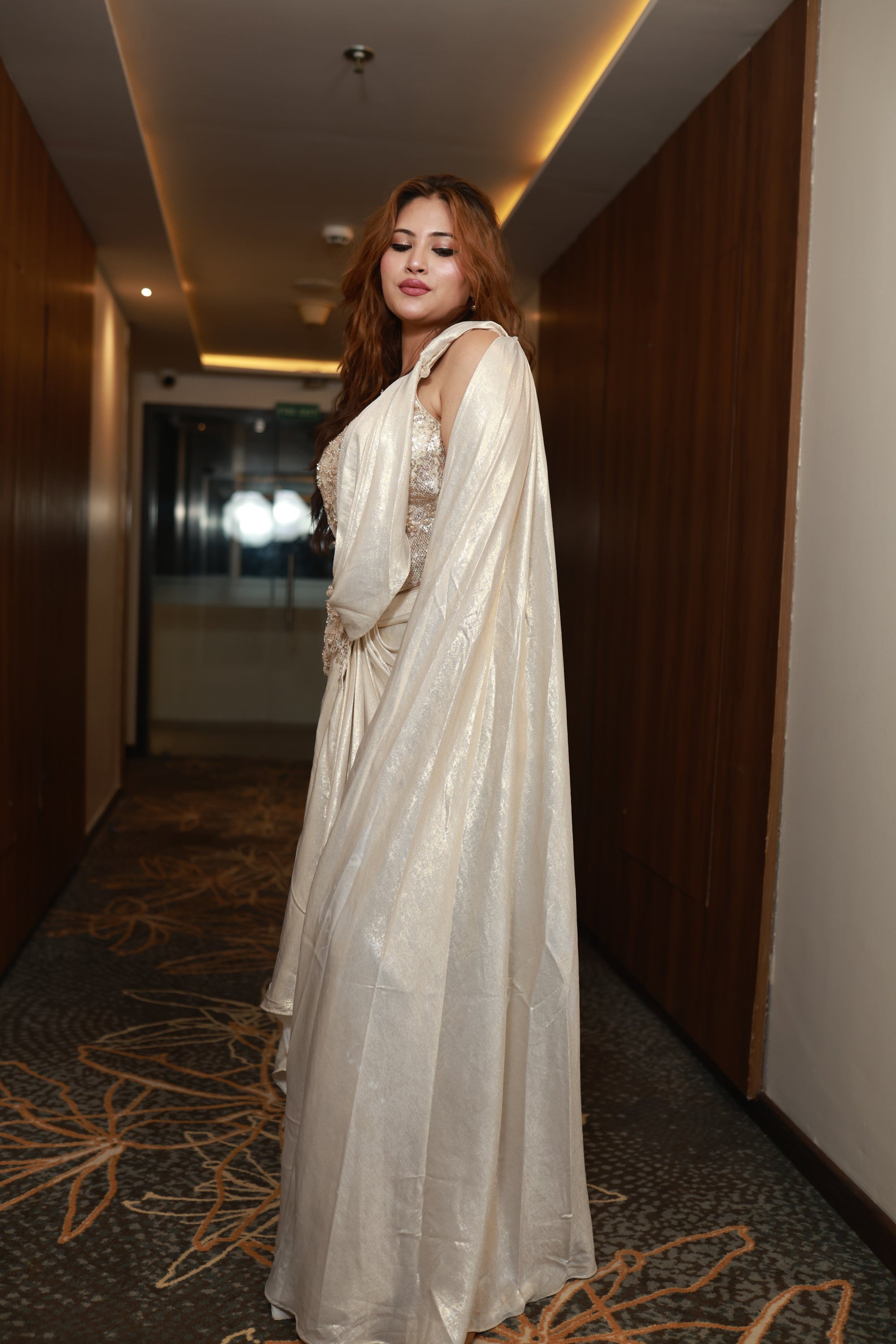 Ethereal Dawn – Ivory Embellished Drape Gown