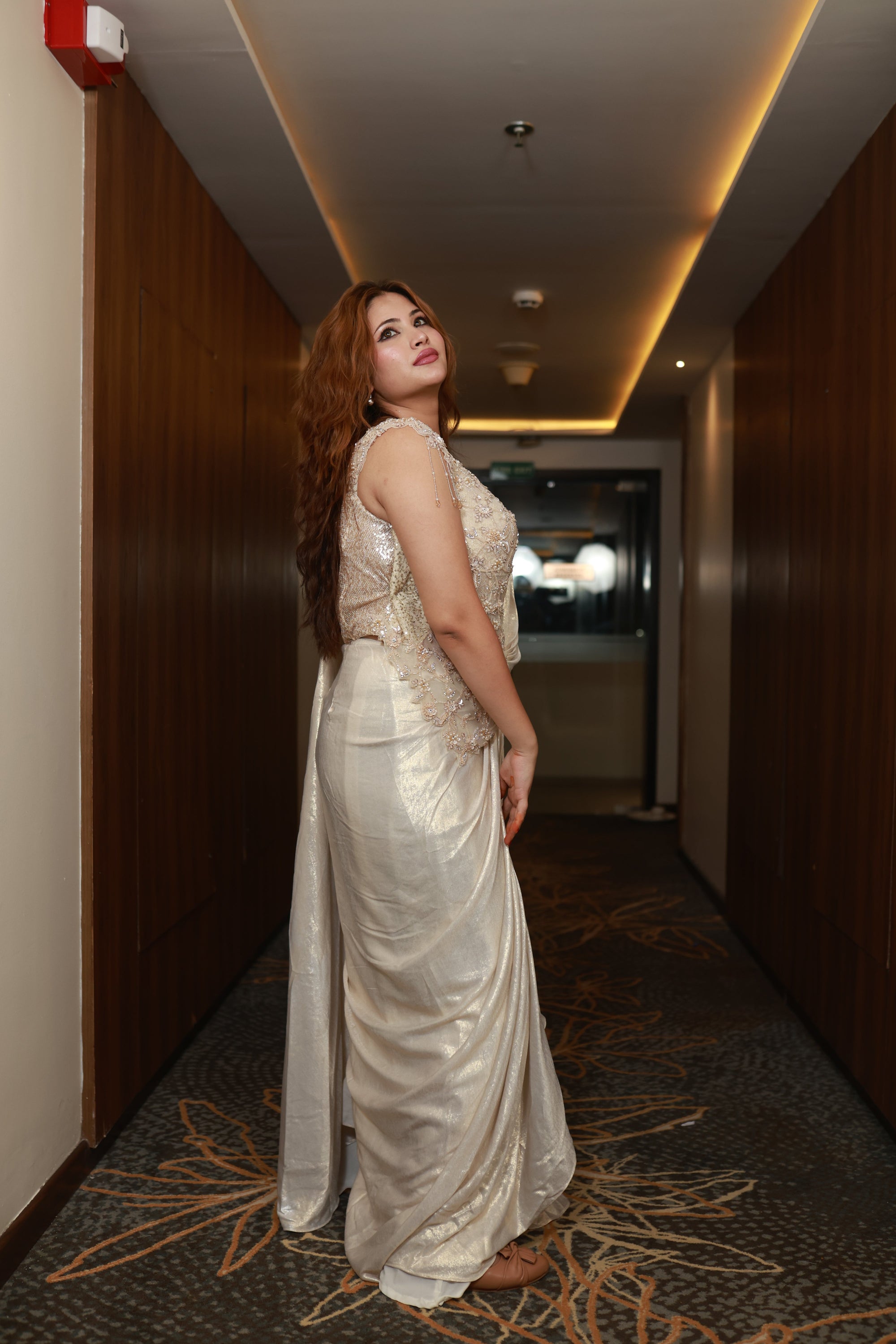 Ethereal Dawn – Ivory Embellished Drape Gown