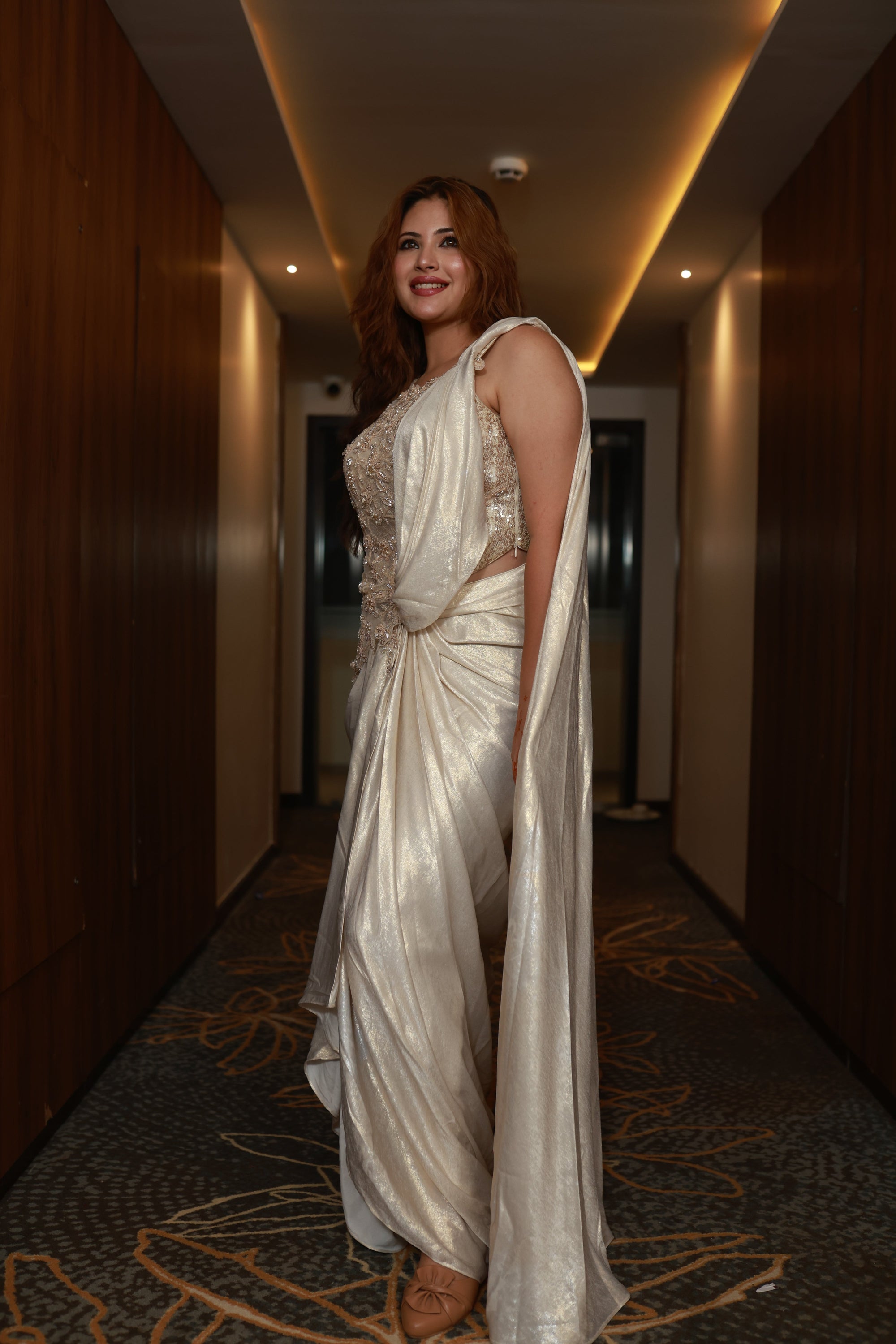 Ethereal Dawn – Ivory Embellished Drape Gown
