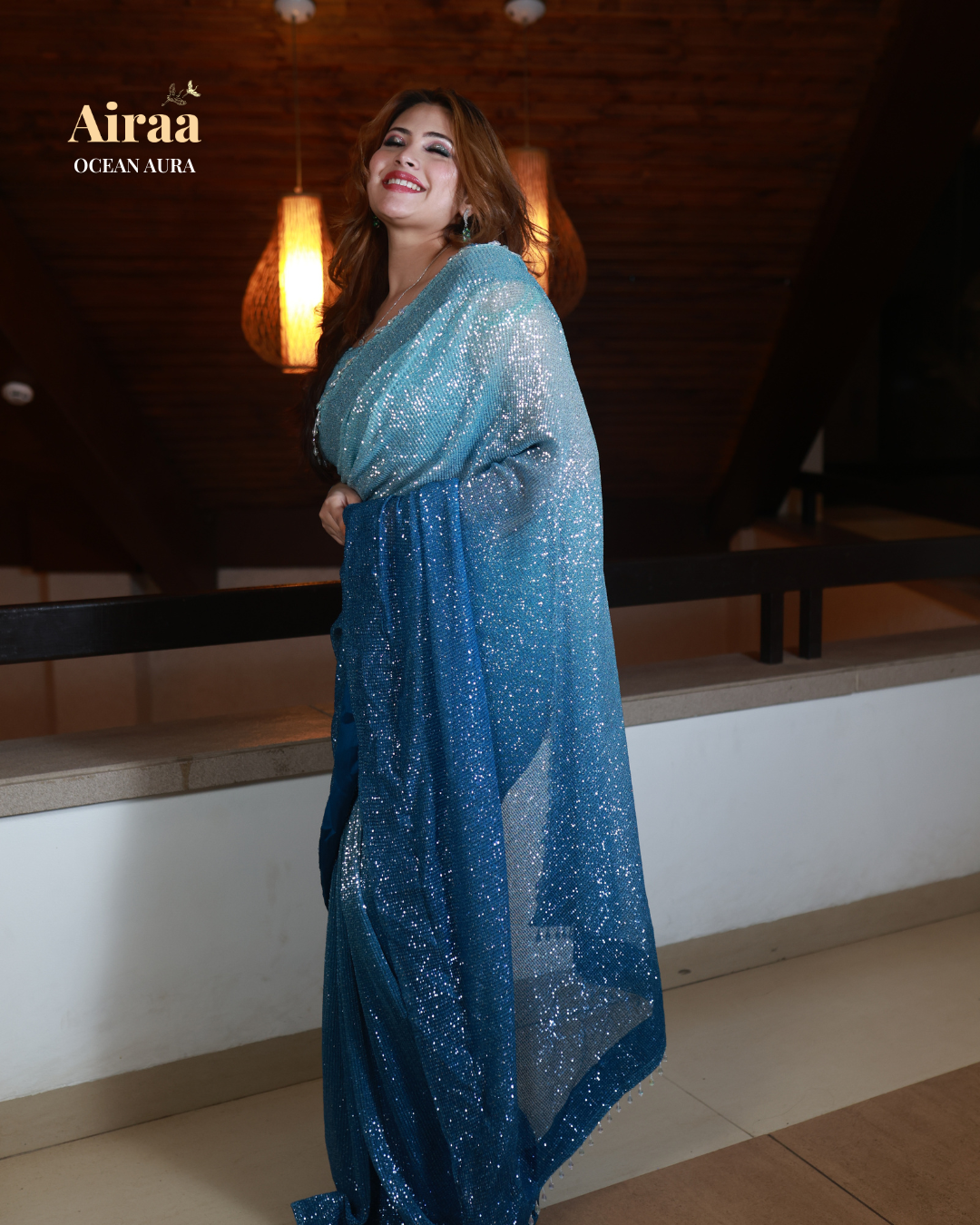 Ocean Aura – Blue Pre-Draped Saree from the Airaa Collection