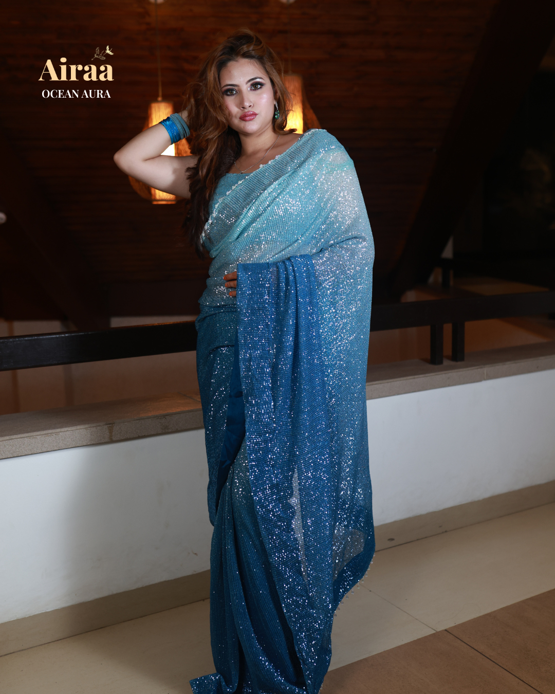 Ocean Aura – Blue Pre-Draped Saree from the Airaa Collection