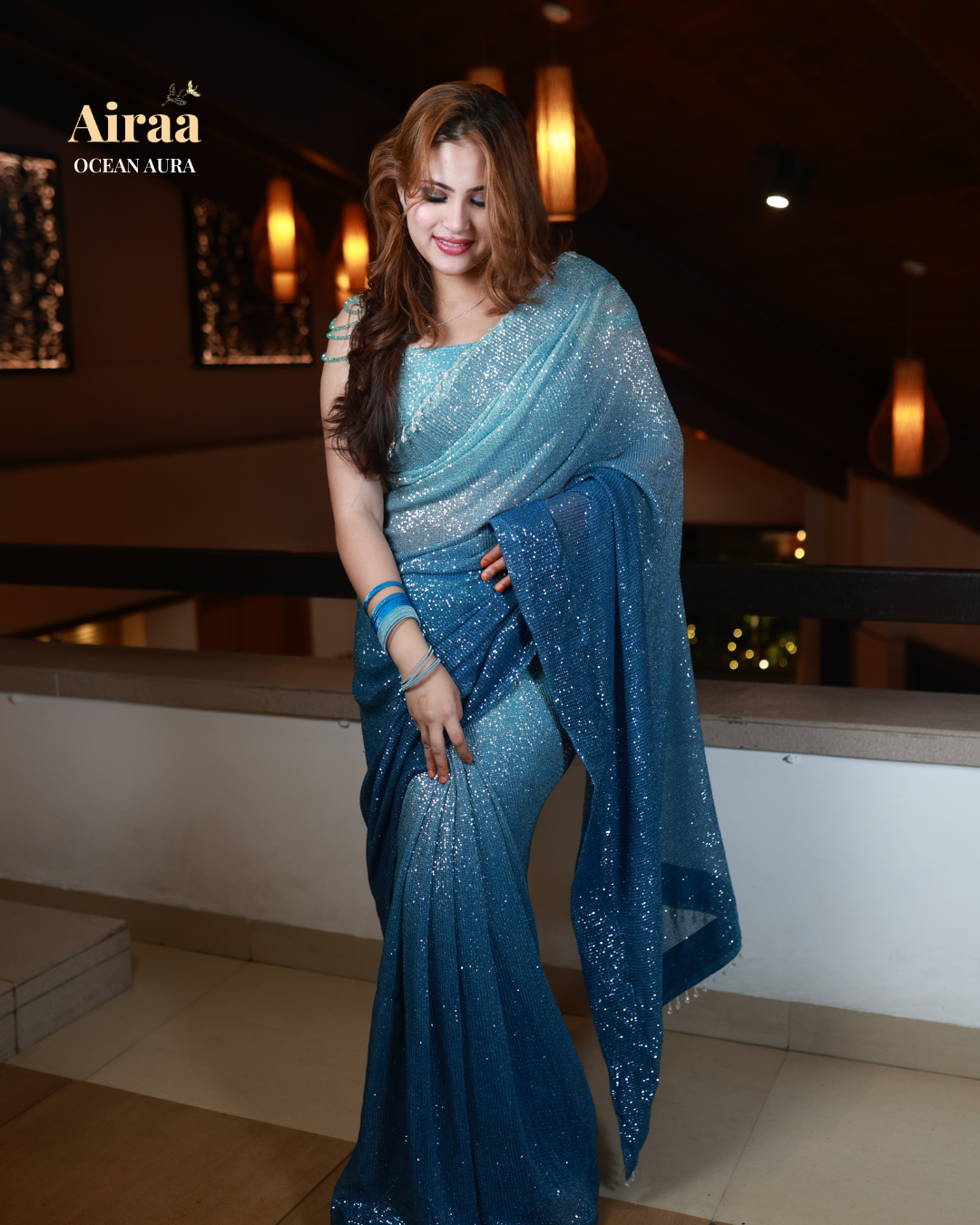 Ocean Aura – Blue Pre-Draped Saree from the Airaa Collection